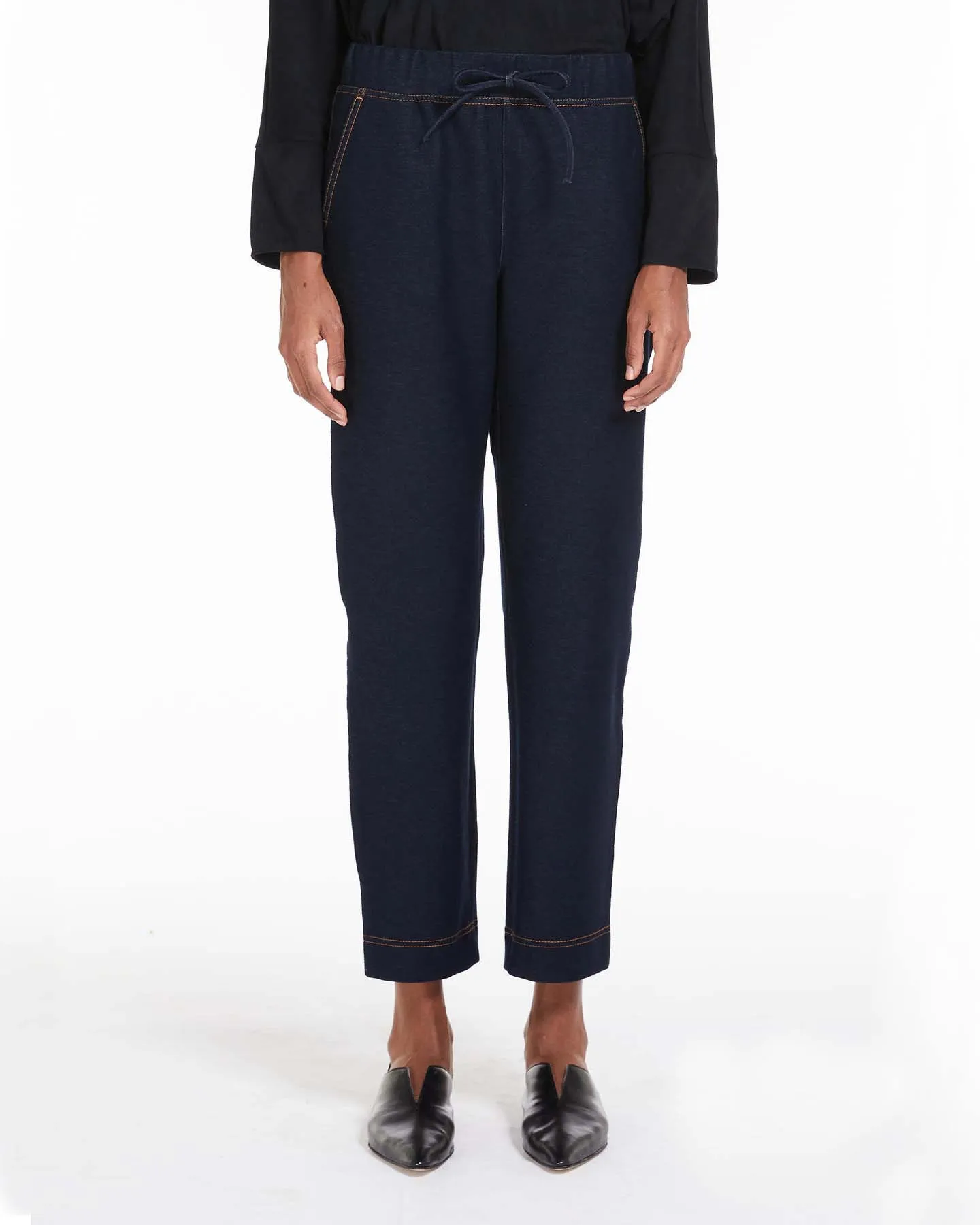 Pantaloni joggers blu in misto cotone di denim con coulisse in vita