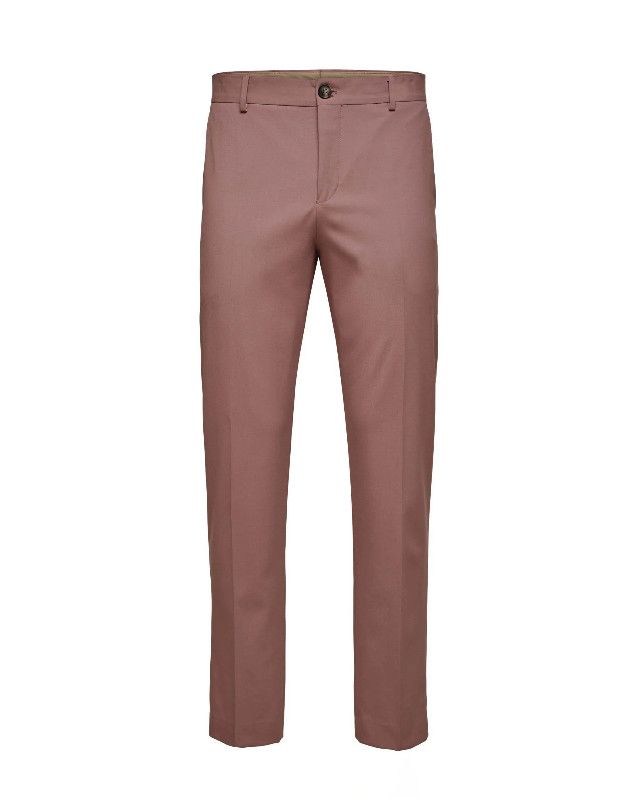 Pantaloni slim rosa antico in tela di misto viscosa stretch con piega stirata