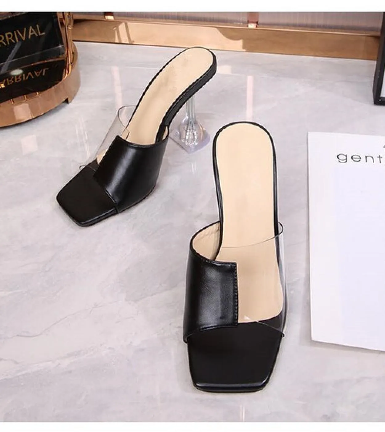 Pantofole da donna estive Pvc Tacchi alti trasparenti Ciabatte in cristallo trasparente Sandali femminili Siez 46 Scarpe da donn