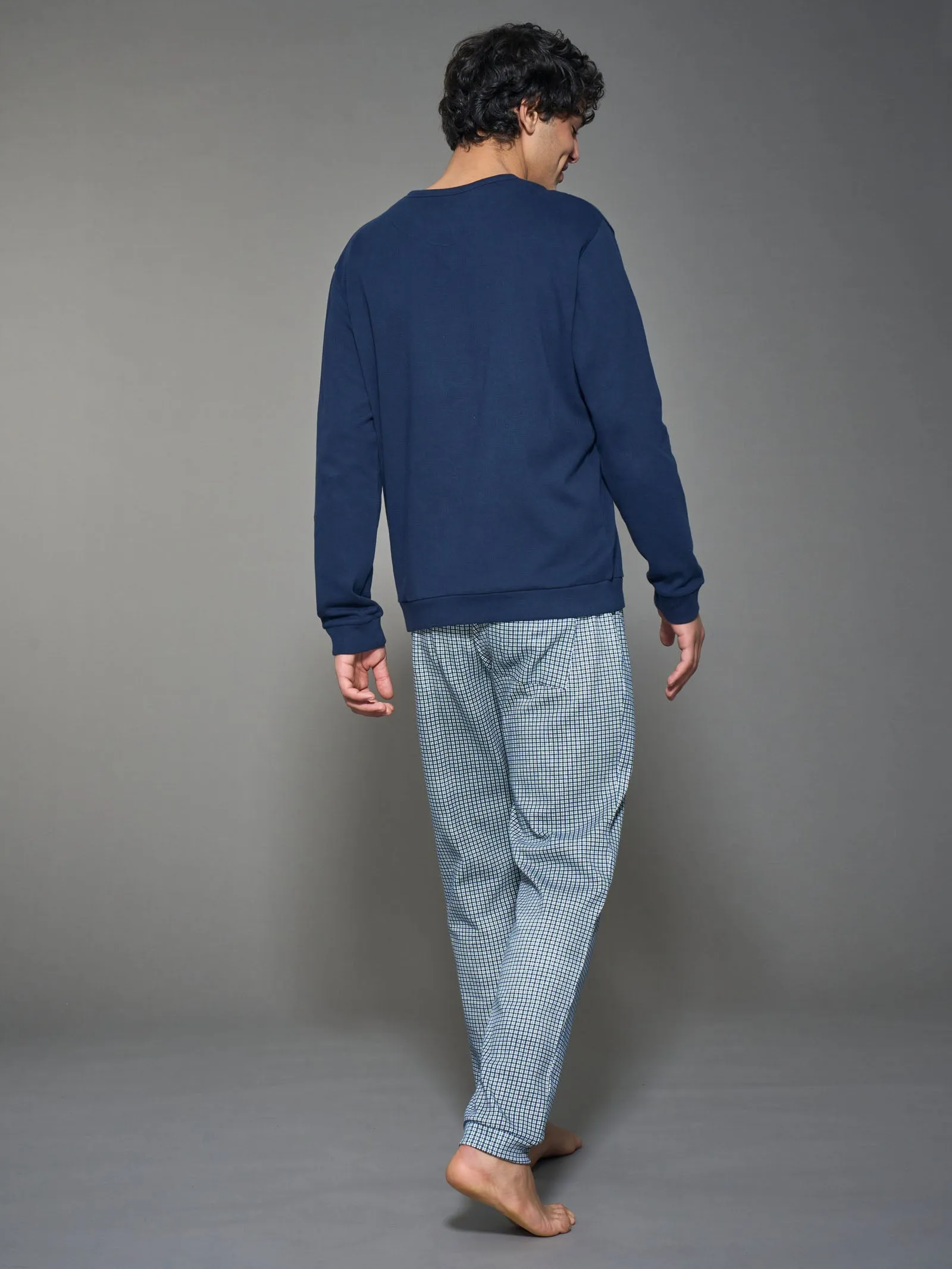 Pigiama a serafino in interlock di caldo cotone - Fant. Navy Blazer