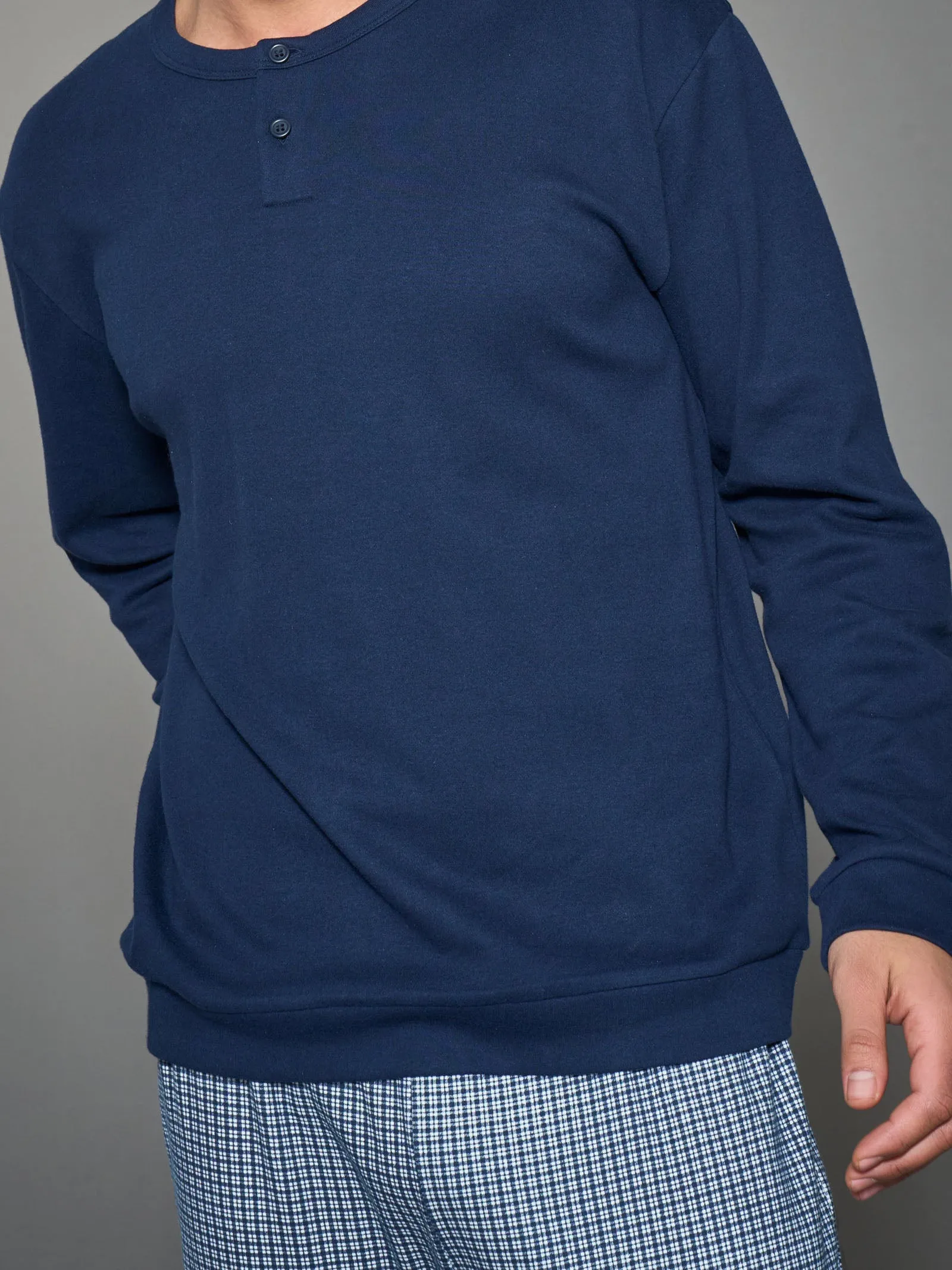 Pigiama a serafino in interlock di caldo cotone - Fant. Navy Blazer