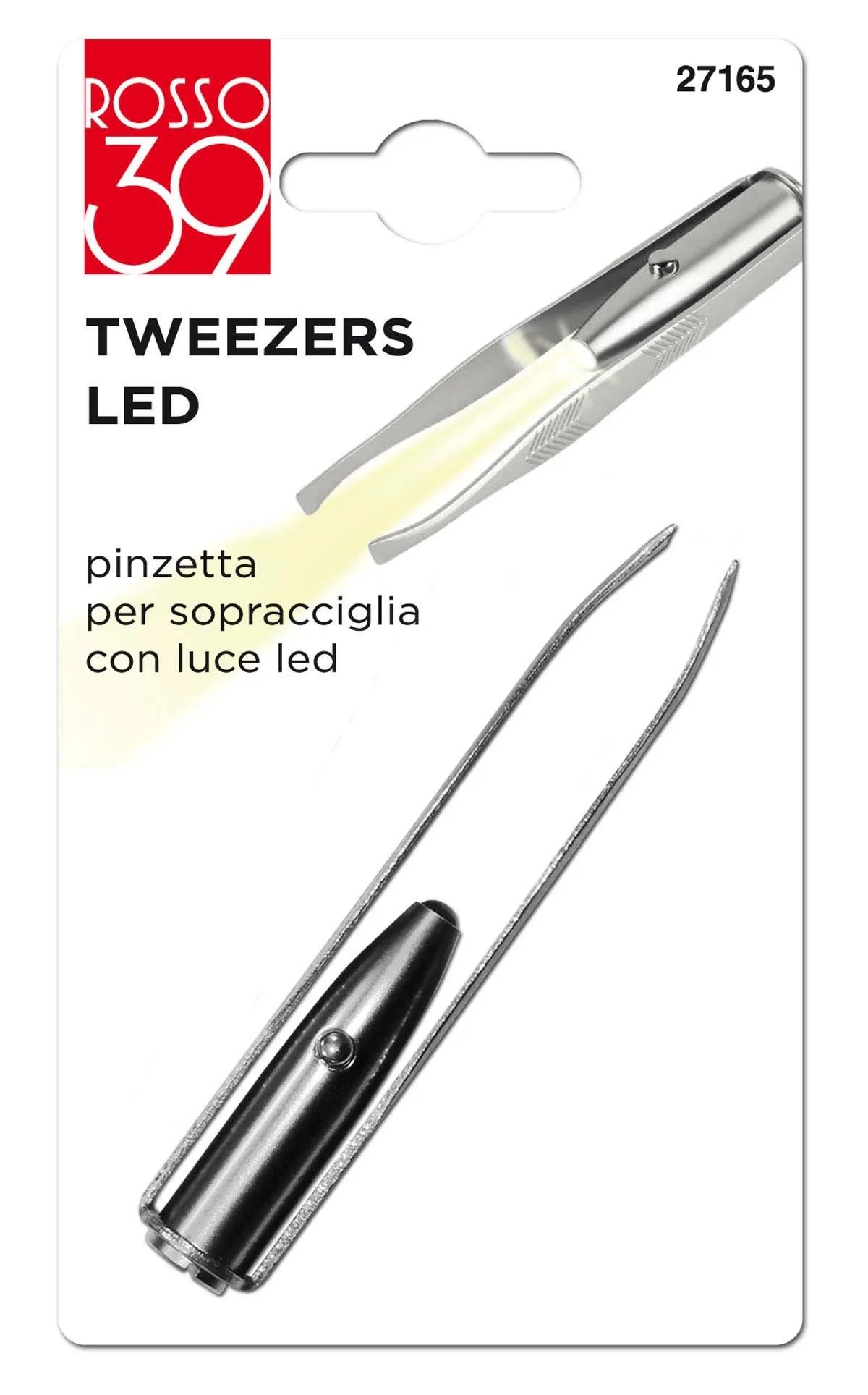 Pinzetta per sopracciglia con illuminazione LED acciaio inox