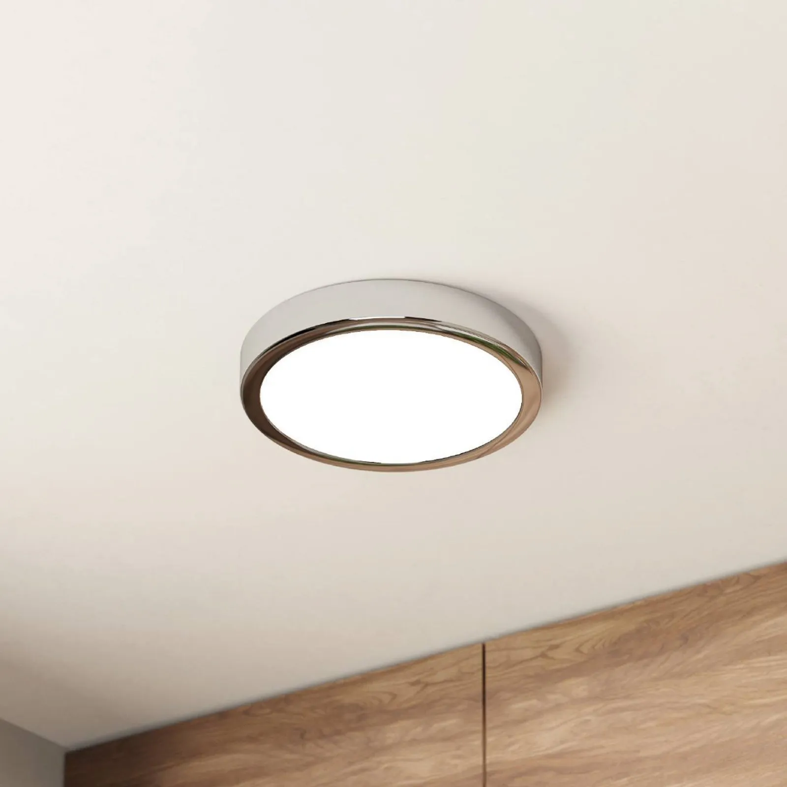 Plafoniera LED Fueva 5 IP44 3000K cromo Ø21cm