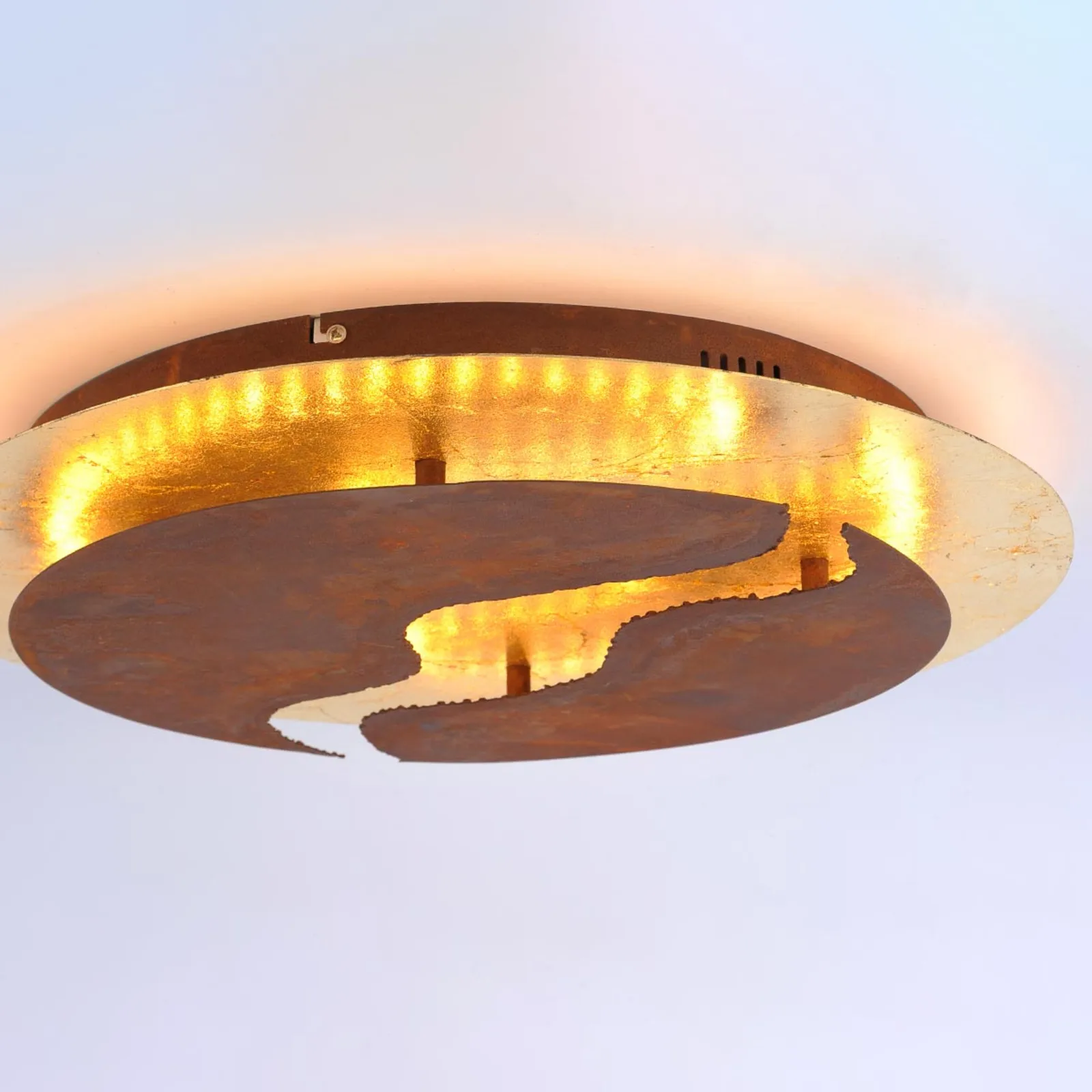 Plafoniera LED Nevis rotonda, Ø 50 cm, marrone-oro