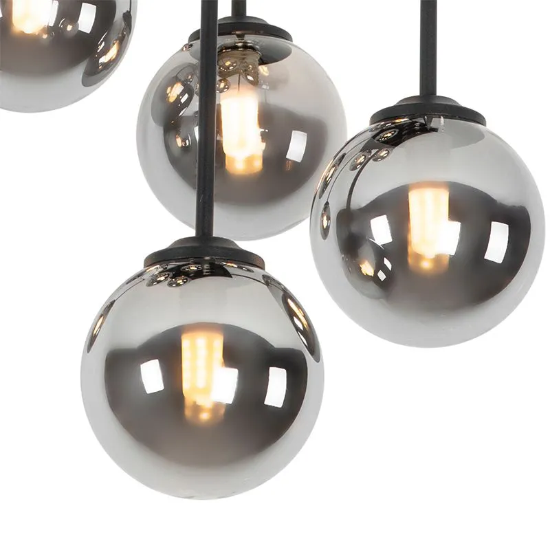 Plafoniera moderna nera a 9 luci con vetro fumé - Atene