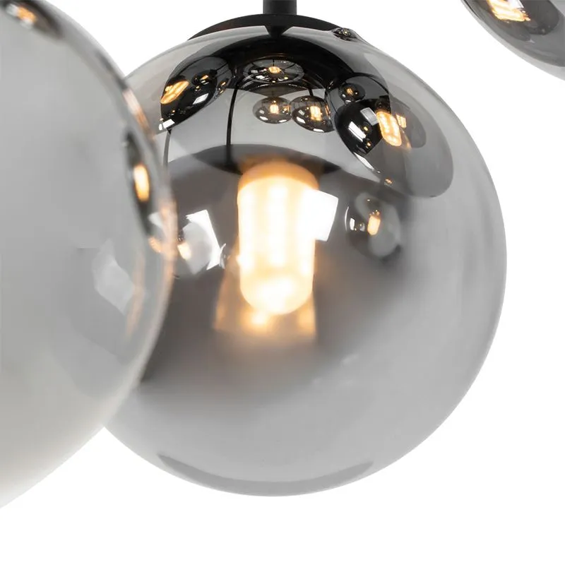 Plafoniera moderna nera a 9 luci con vetro fumé - Atene