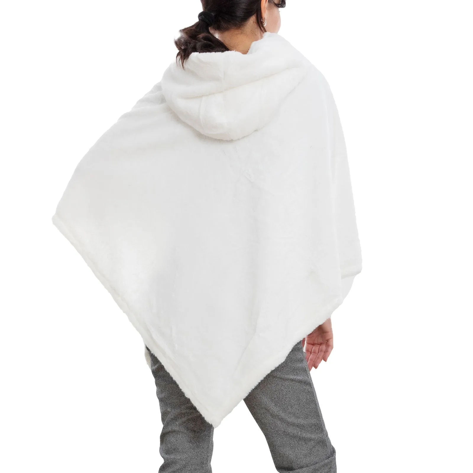 Poncho Donna Mantella Eco Pelliccia Cappuccio Xsd-708