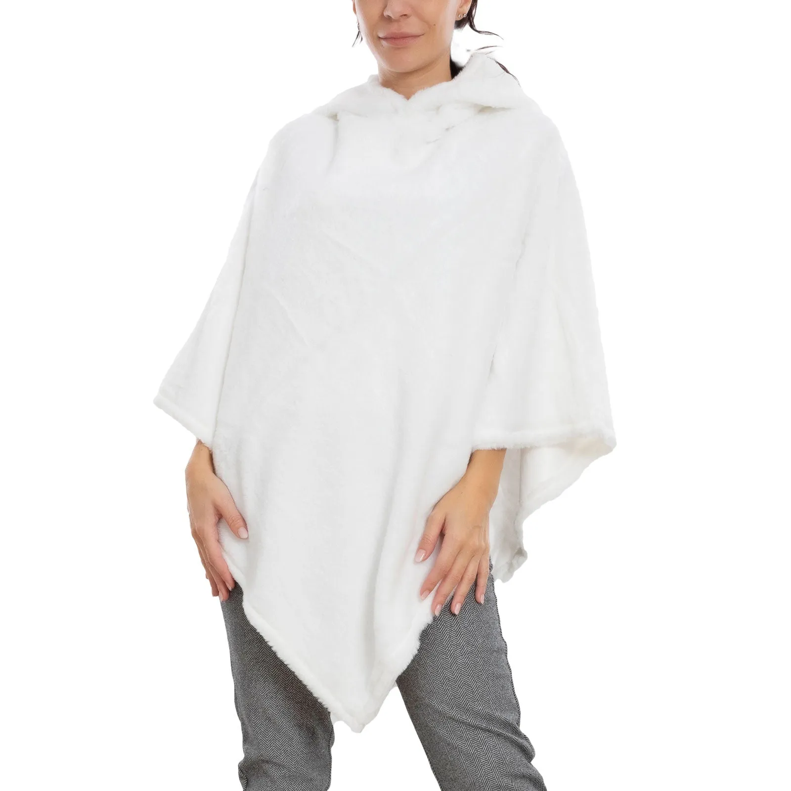Poncho Donna Mantella Eco Pelliccia Cappuccio Xsd-708