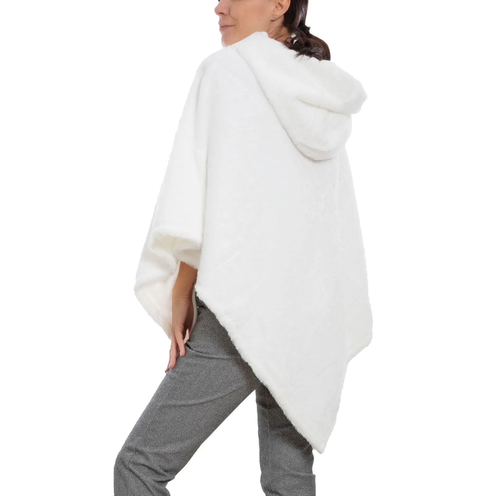 Poncho Donna Mantella Eco Pelliccia Cappuccio Xsd-708