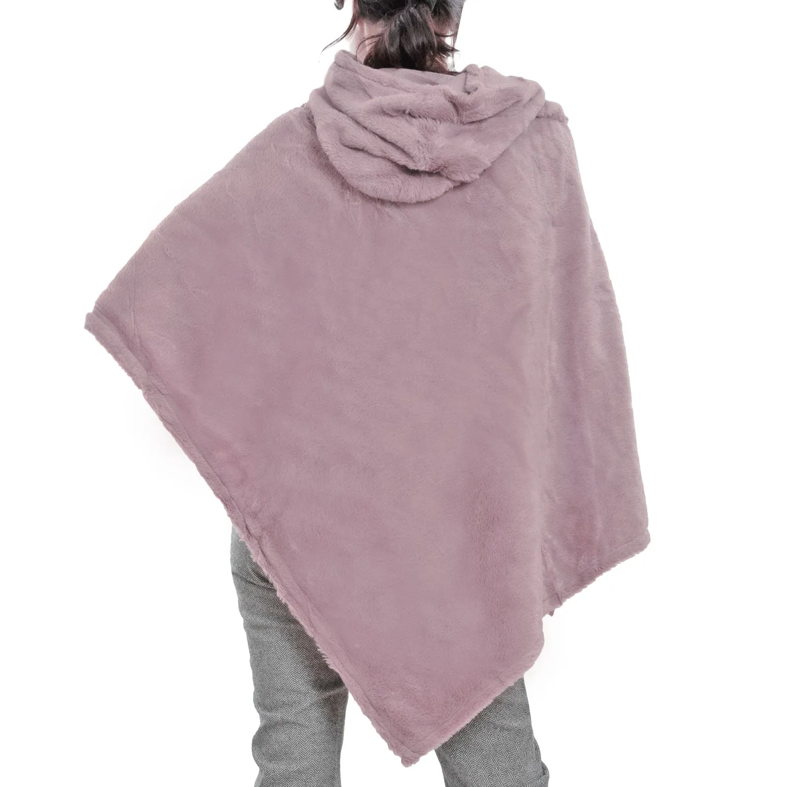 Poncho Donna Mantella Eco Pelliccia Cappuccio Xsd-708