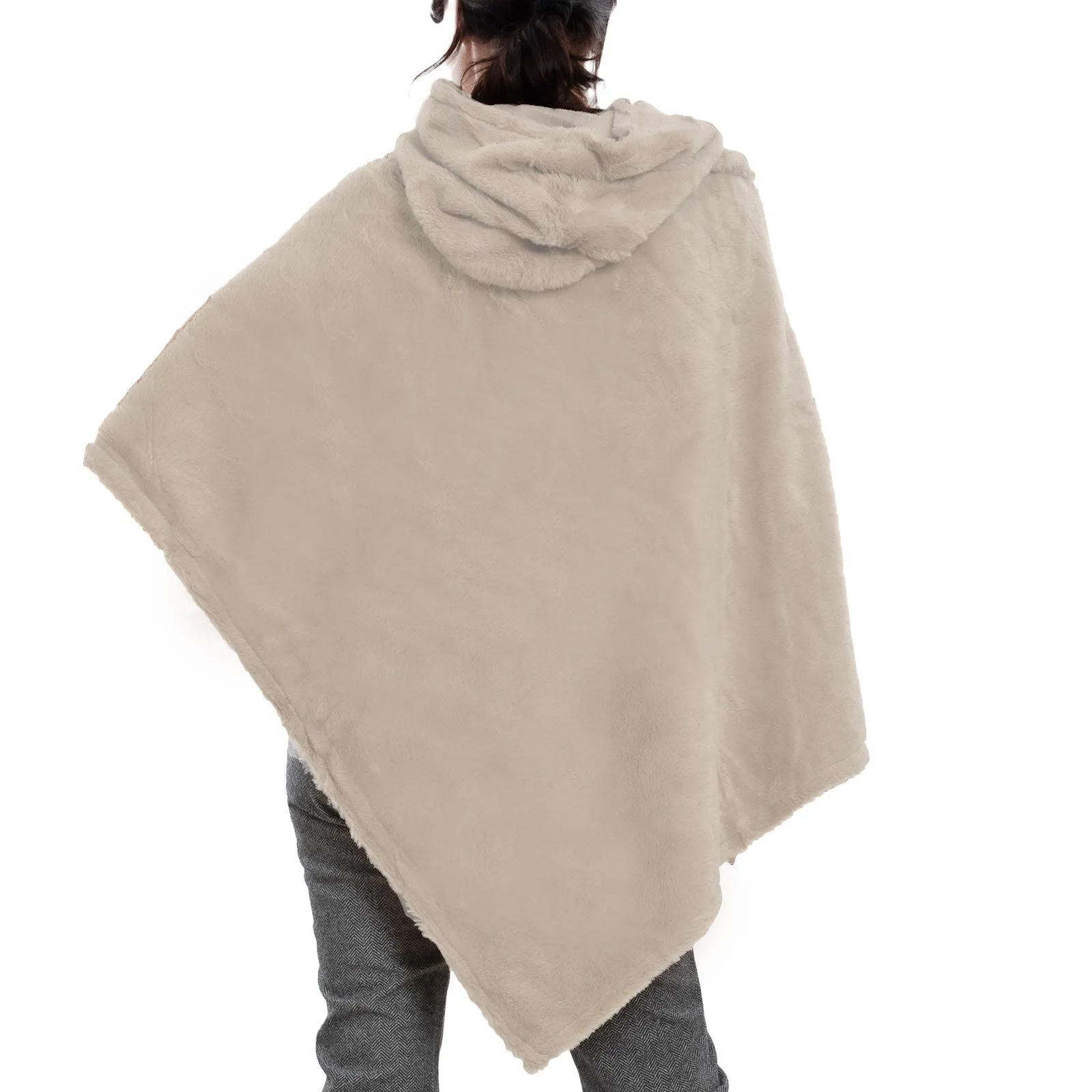 Poncho Donna Mantella Eco Pelliccia Cappuccio Xsd-708