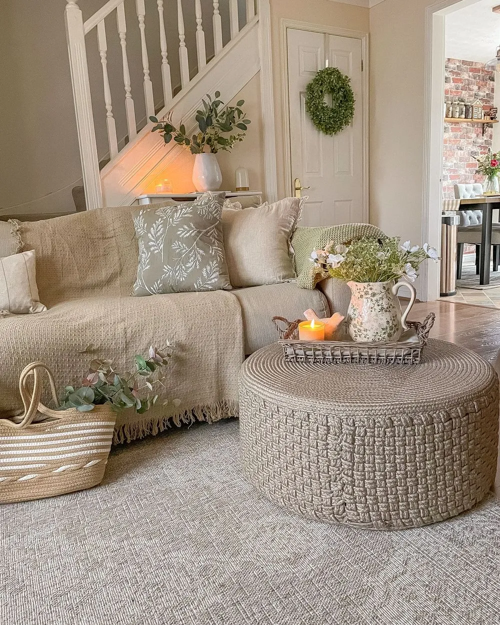 Pouf da giardino beige ⌀ 70 cm MITHI