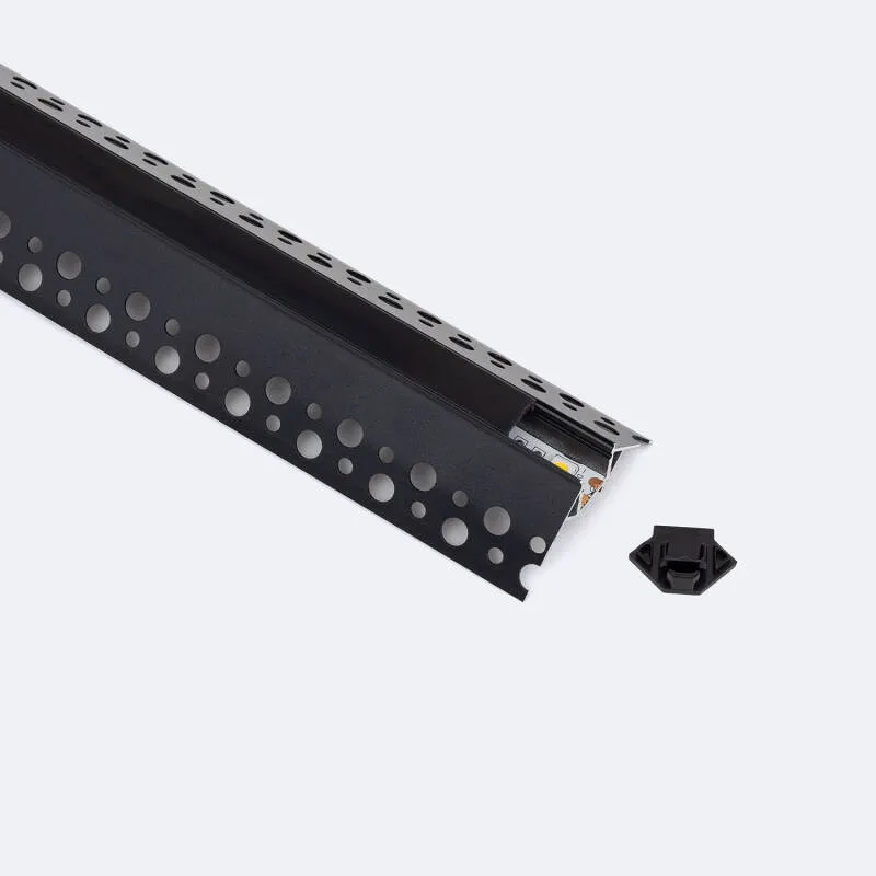 Profilo in Alluminio Integrazione Cartongesso con Coperchio Continuo per Angolo Esterno Striscia LED fino a 9 mm