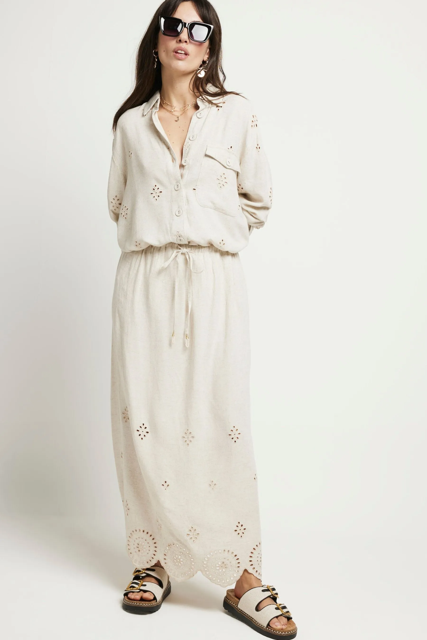 River Island - Gonna con fondo in pizzo sangallo