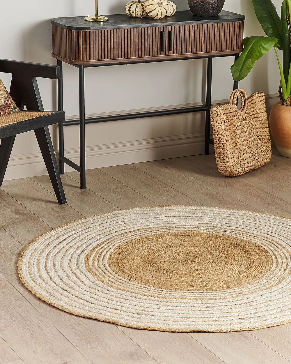 Round Jute Area Rug ⌀ 140 cm Beige and White MELEKLI