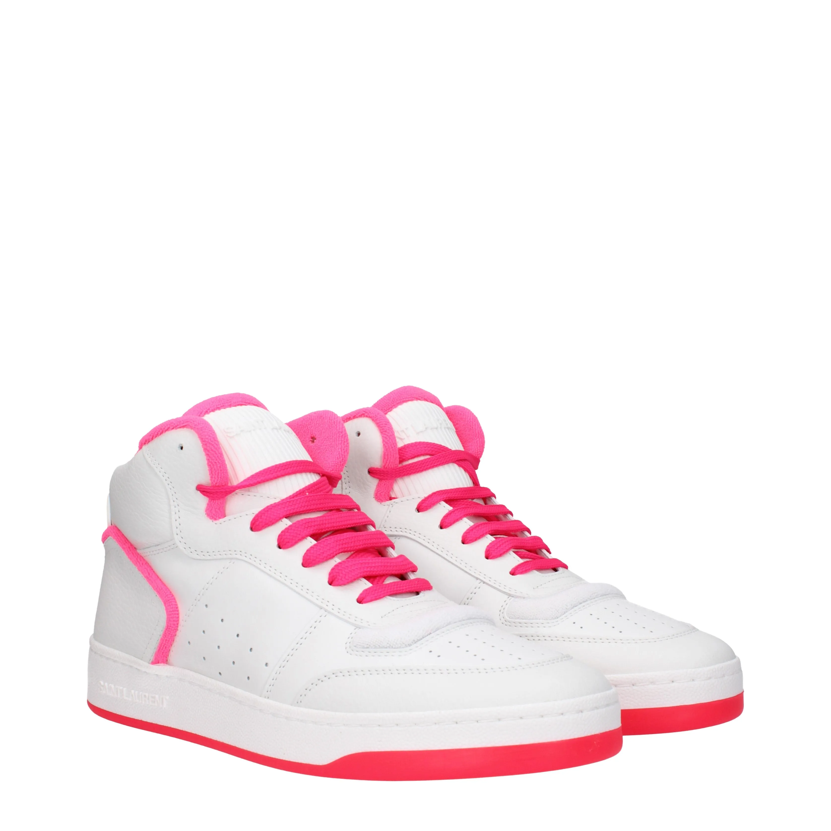 Saint Laurent Sneakers Sl80 Uomo Pelle Bianco/Rosa Fluo