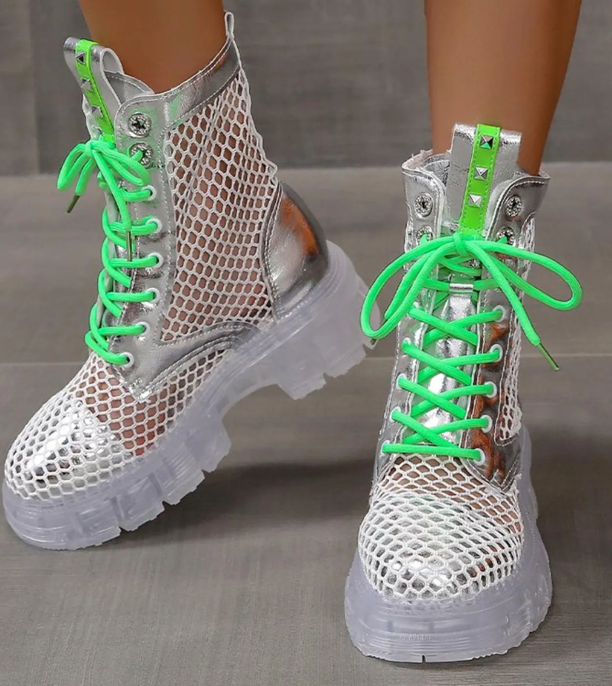 Sandali estivi color caramella stringati verde rosa ragazza carina cipria maglia traspirante stivali da donna di grandi dimensio