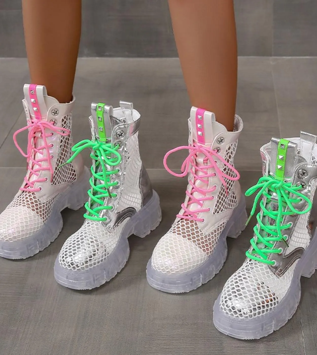 Sandali estivi color caramella stringati verde rosa ragazza carina cipria maglia traspirante stivali da donna di grandi dimensio