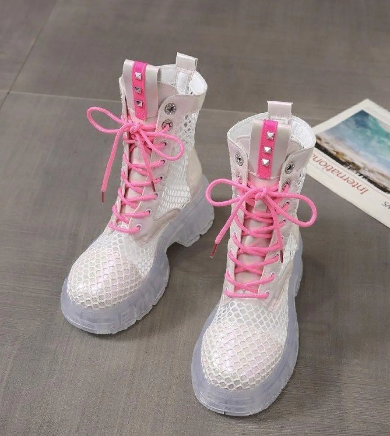 Sandali estivi color caramella stringati verde rosa ragazza carina cipria maglia traspirante stivali da donna di grandi dimensio