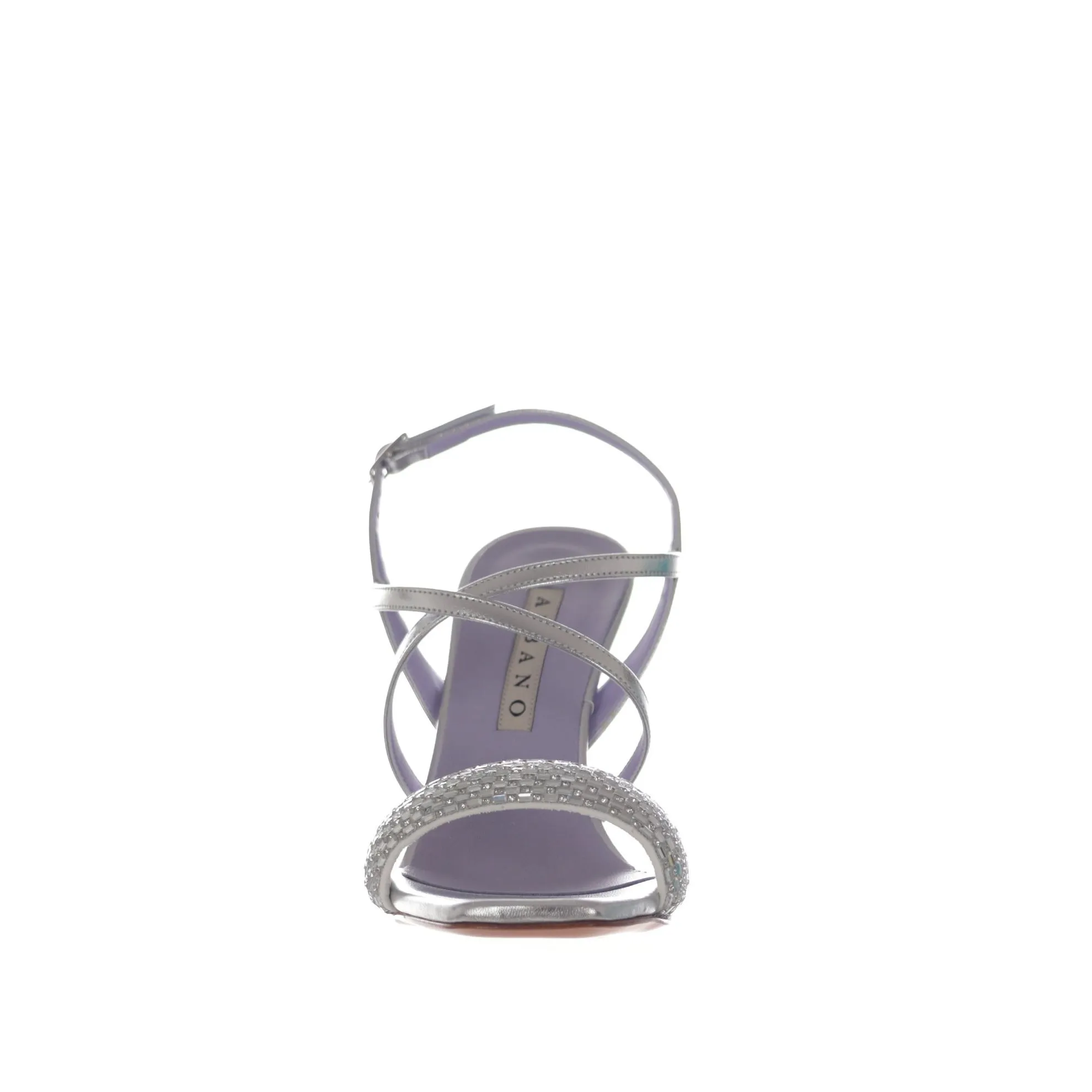 Sandalo in pelle metallizzata con strass