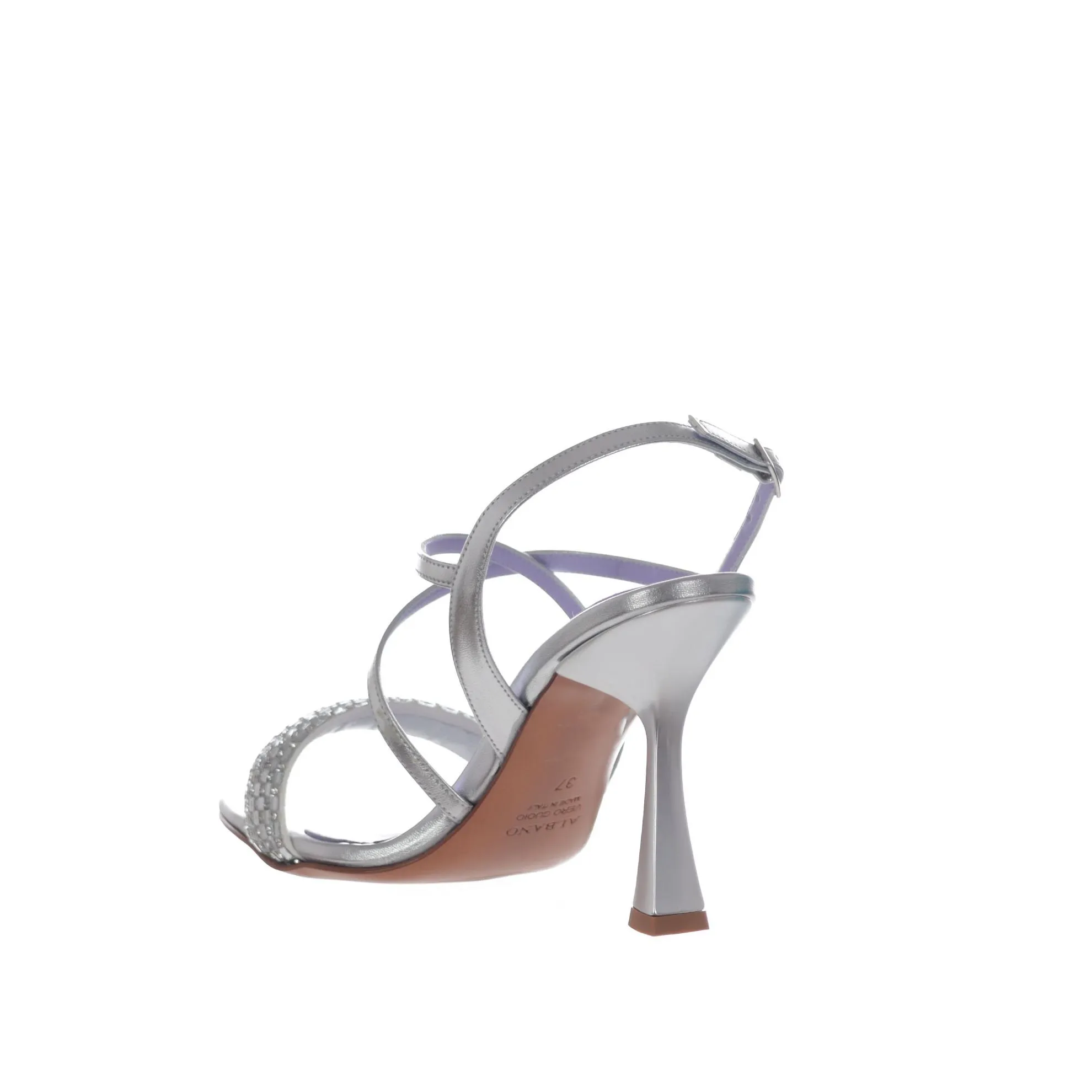 Sandalo in pelle metallizzata con strass