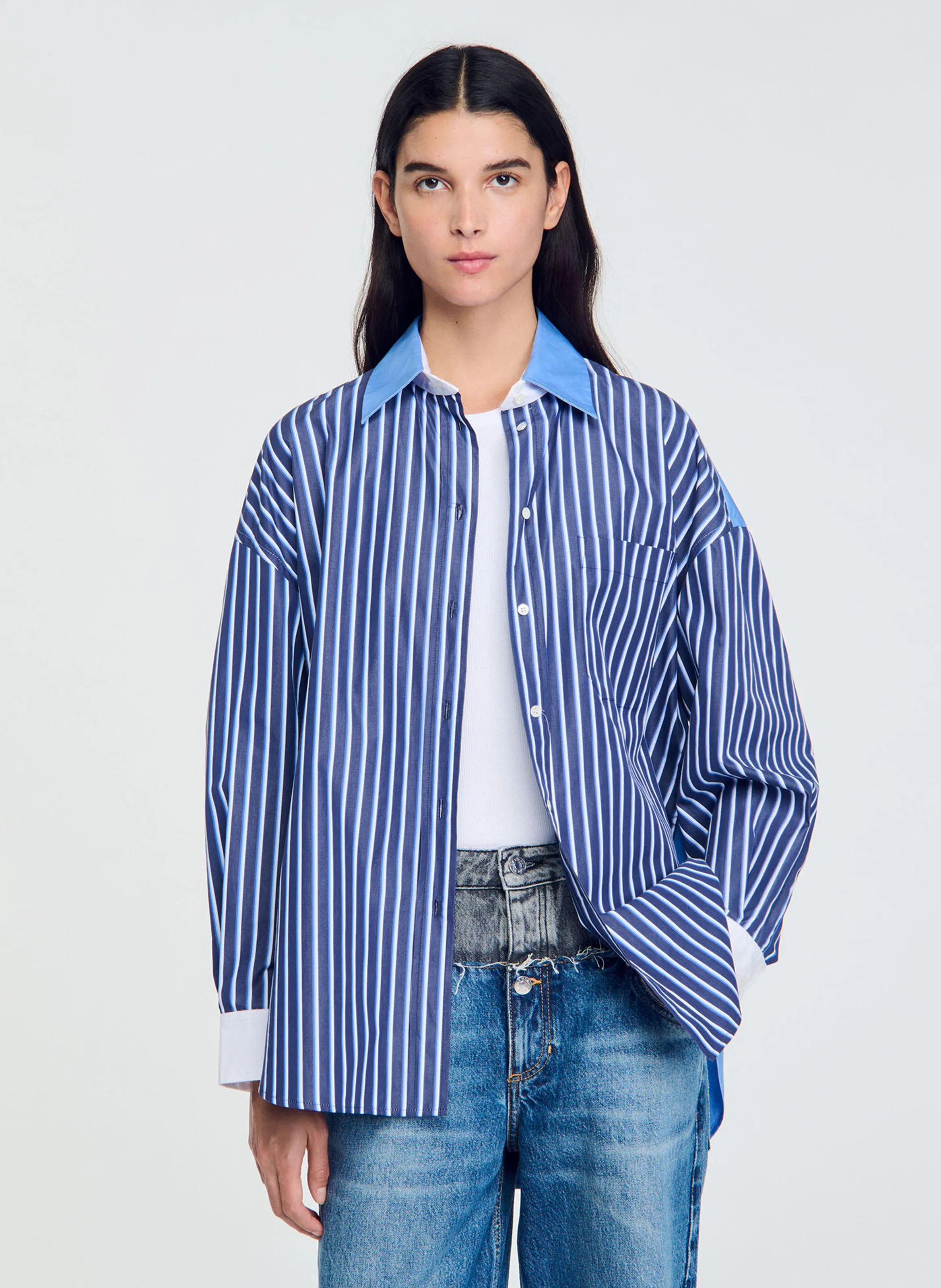  SANDRO   Camicia a righe con colletto classico diritto | Blu