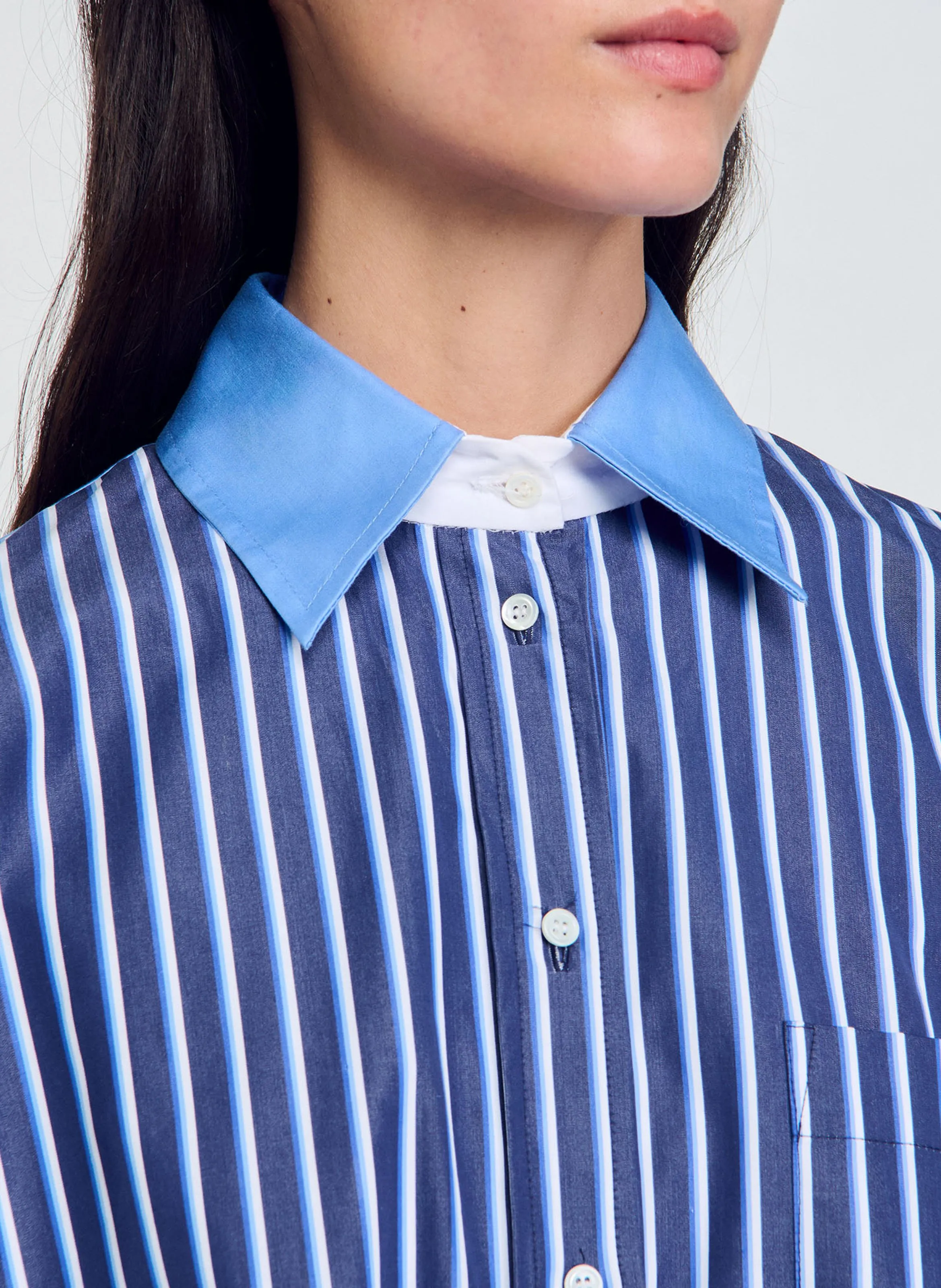  SANDRO   Camicia a righe con colletto classico diritto | Blu