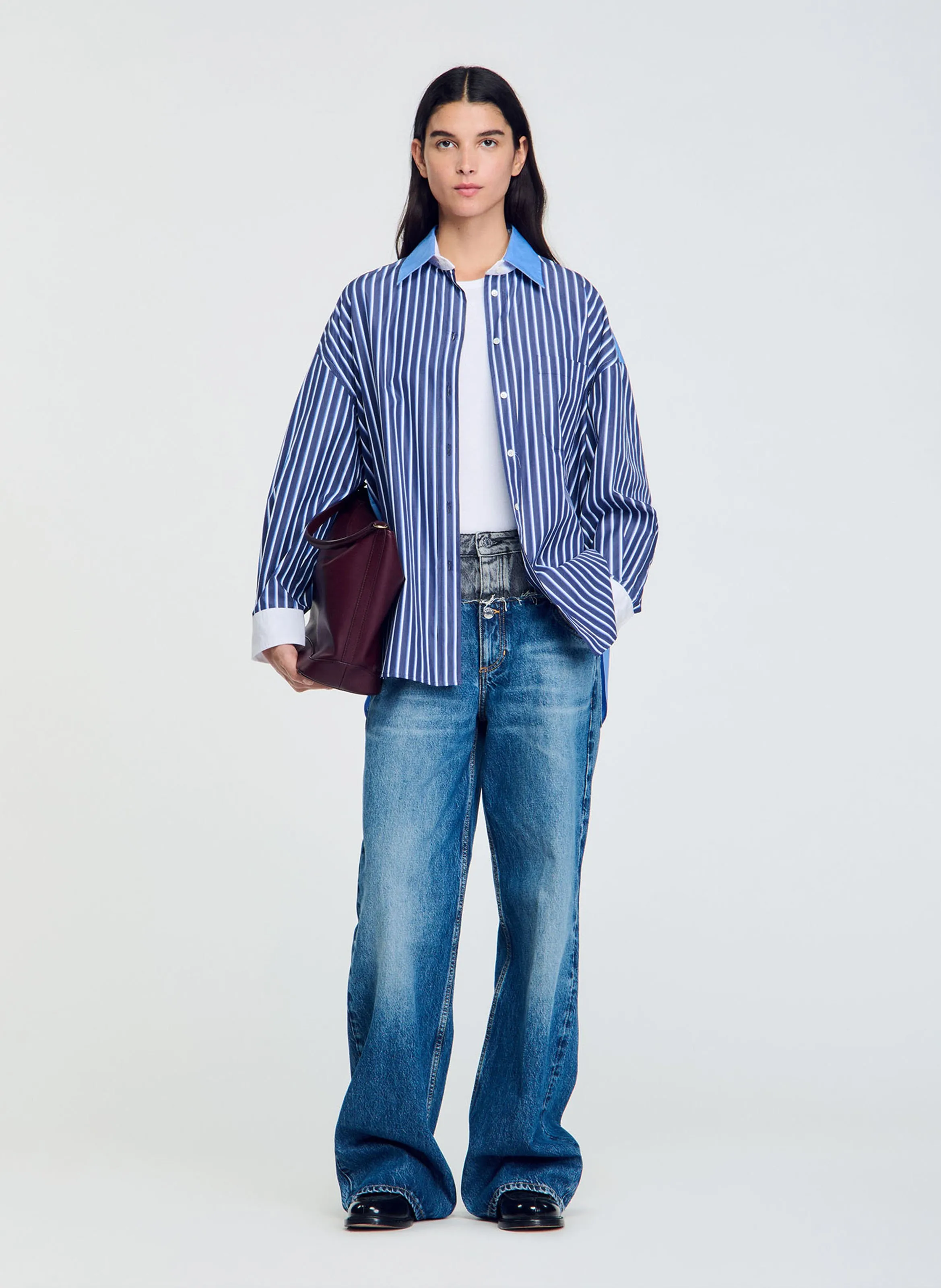  SANDRO   Camicia a righe con colletto classico diritto | Blu