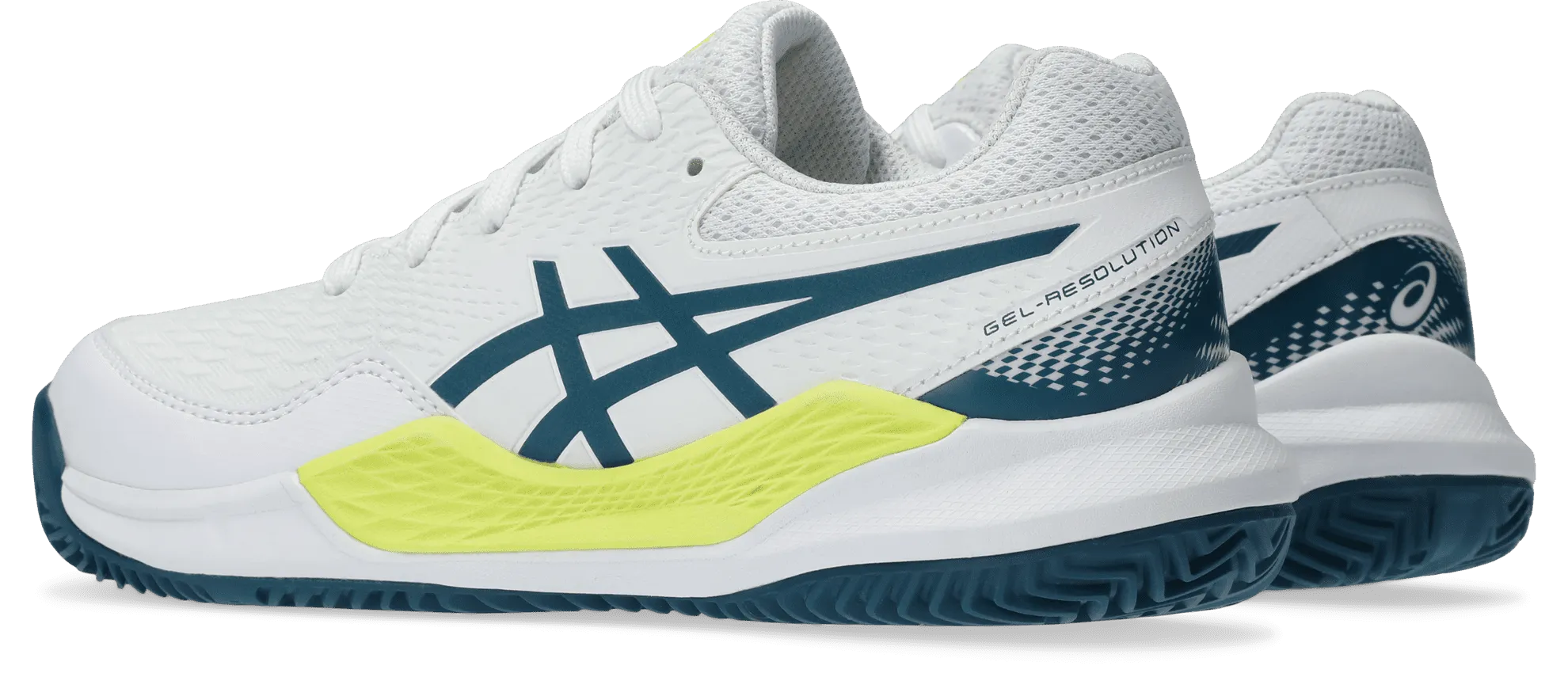 SCARPA DA TENNIS JUNIOR ASICS GEL-RESOLUTION 9 GS CLAY WHITE RESTFUL TEAL 1044A068 102