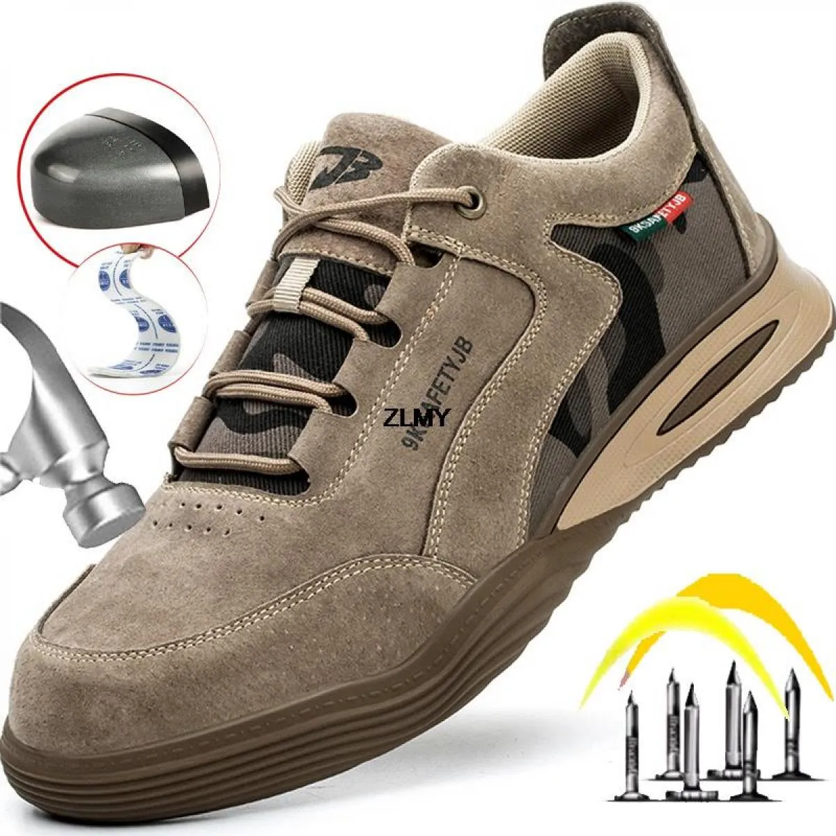 Scarpe antinfortunistiche in pelle scamosciata Scarpe con punta in acciaio da uomo Stivali antinfortunistici da lavoro a prova d