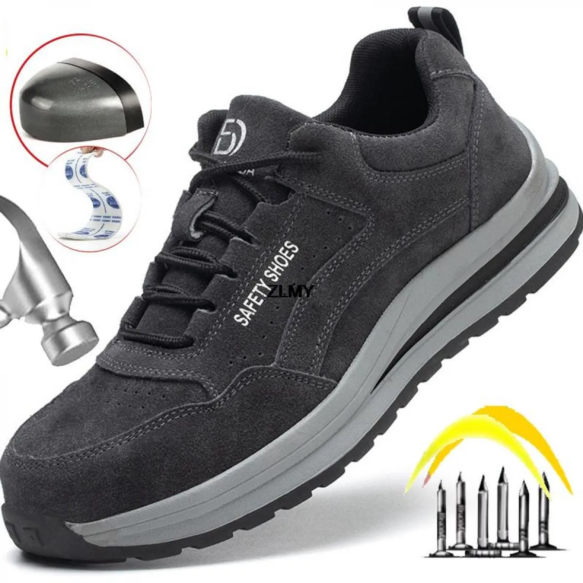 Scarpe antinfortunistiche in pelle scamosciata Scarpe con punta in acciaio da uomo Stivali antinfortunistici da lavoro a prova d