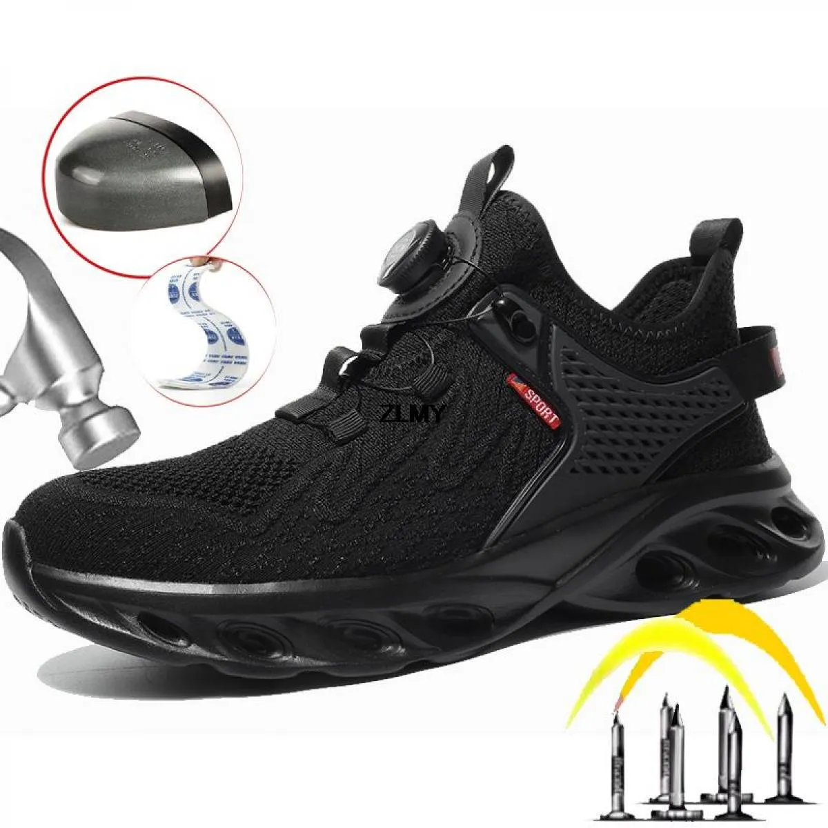 Scarpe antinfortunistiche leggere con punta in acciaio Sneaker da lavoro da uomo Pulsante ruotato Stivali antinfortunistici da l