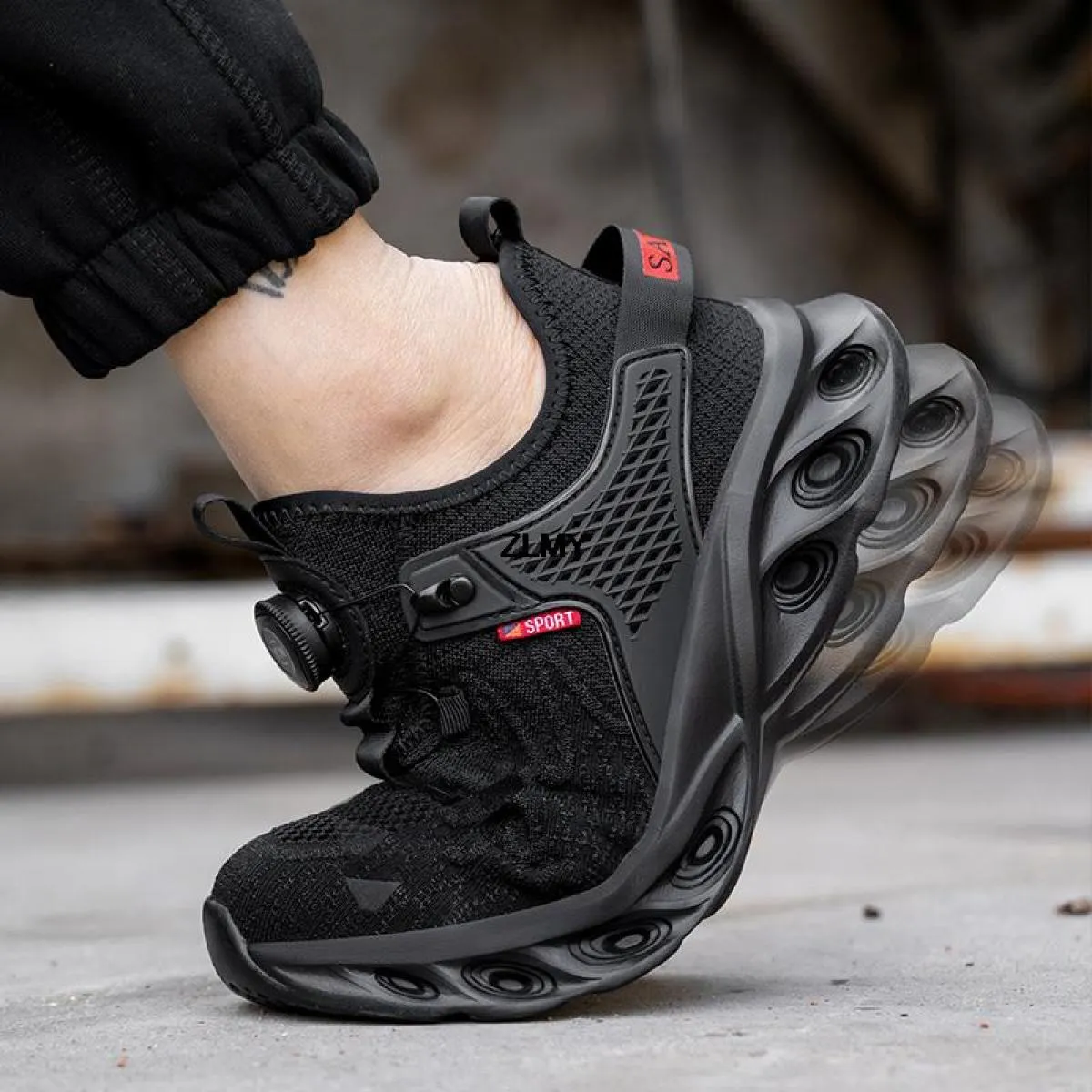 Scarpe antinfortunistiche leggere con punta in acciaio Sneaker da lavoro da uomo Pulsante ruotato Stivali antinfortunistici da l
