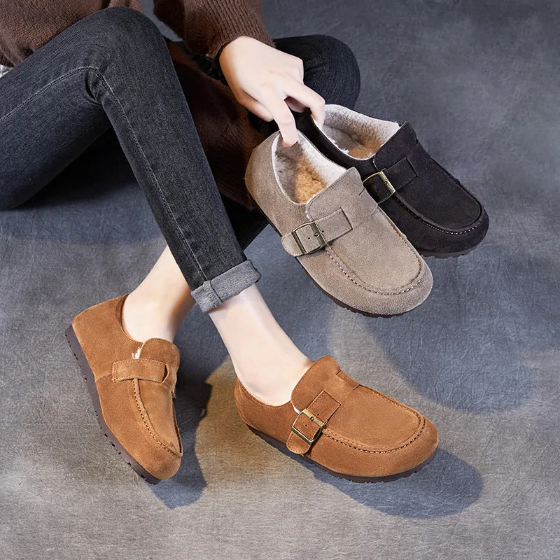 Scarpe casual piatte in pelliccia scamosciata retrò da donna