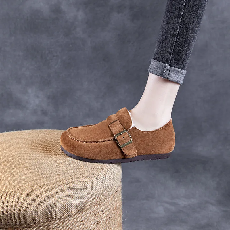 Scarpe casual piatte in pelliccia scamosciata retrò da donna