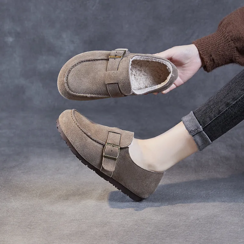 Scarpe casual piatte in pelliccia scamosciata retrò da donna