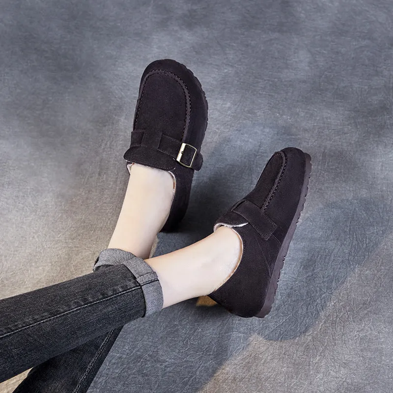 Scarpe casual piatte in pelliccia scamosciata retrò da donna