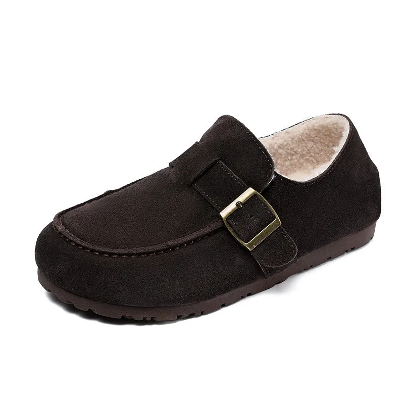 Scarpe casual piatte in pelliccia scamosciata retrò da donna