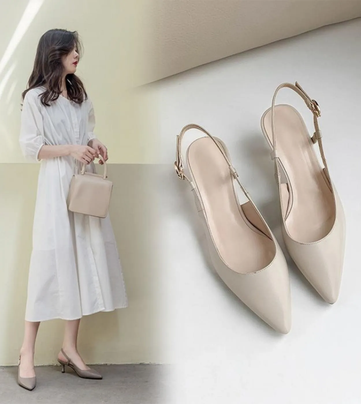 Scarpe da donna Sandali Baotou Estate Scarpe a punta con tacco medio Scarpe da festa 2022 Nuove signore Moda in pelle Tacchi sot