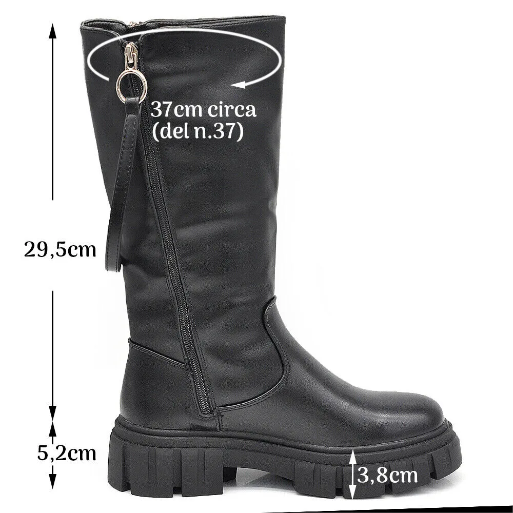 Scarpe Da Donna Stivali Motociclista Biker Doppio Zip Cerniera Platform 6630