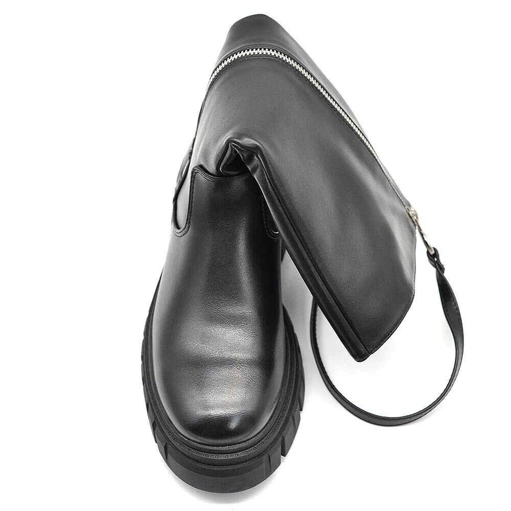 Scarpe Da Donna Stivali Motociclista Biker Doppio Zip Cerniera Platform 6630