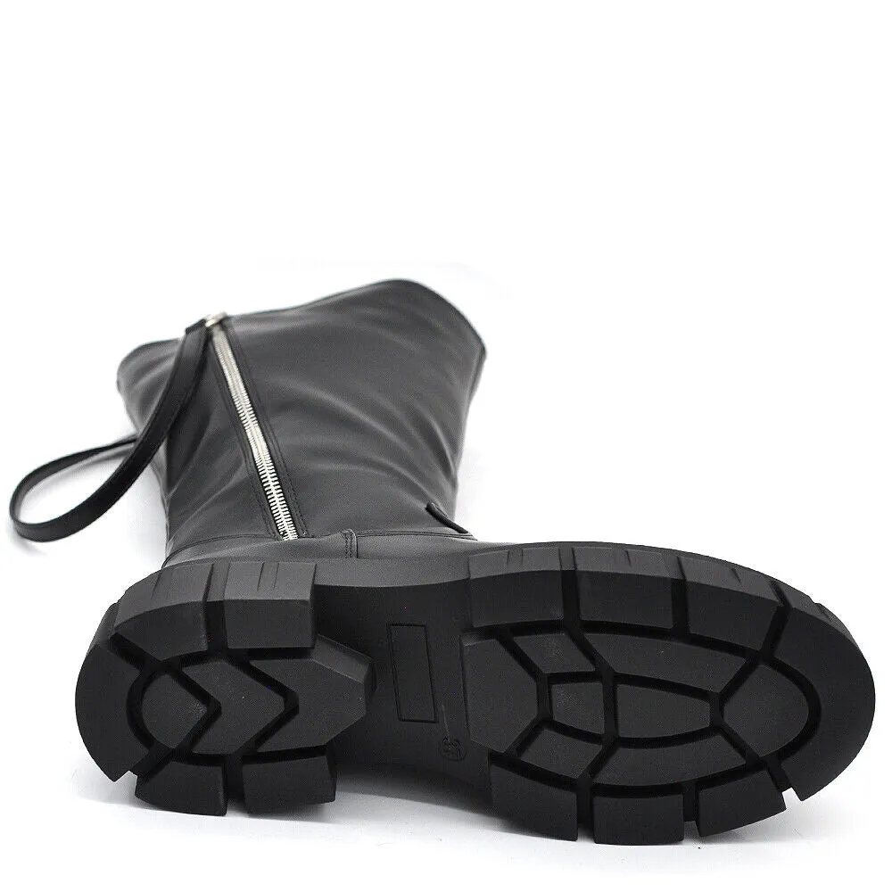 Scarpe Da Donna Stivali Motociclista Biker Doppio Zip Cerniera Platform 6630