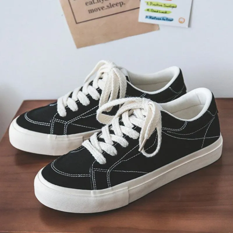 Scarpe da skate casual piatte in tela tinta unita minimalista da uomo  NEW   