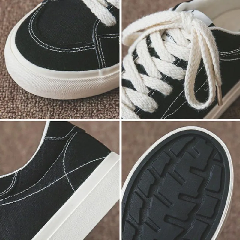 Scarpe da skate casual piatte in tela tinta unita minimalista da uomo  NEW   