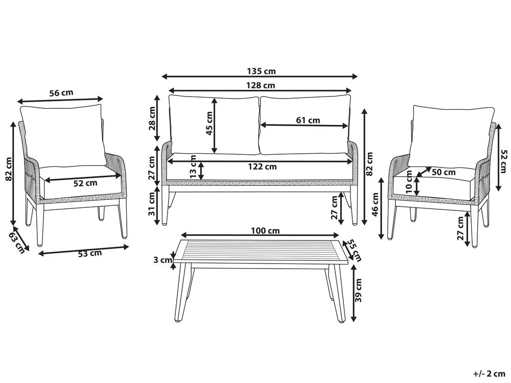 Set da giardino con tavolo 4 posti MERANO Legno d'acacia Grigio