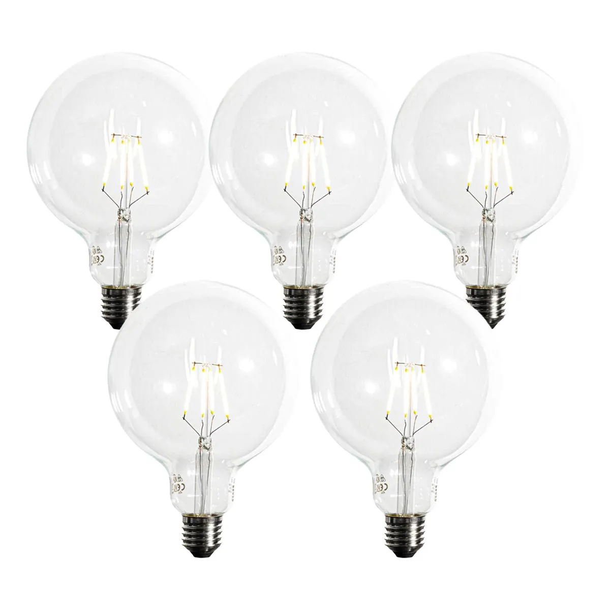 Set di 5 Lampadina LED E27 dimmerabile a filamento spirale G125 5W 450lm 2200K
