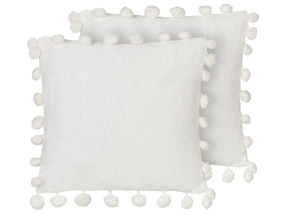 Set of 2 Decorative Cushions JASMINE 45 x 45 cm White Solid