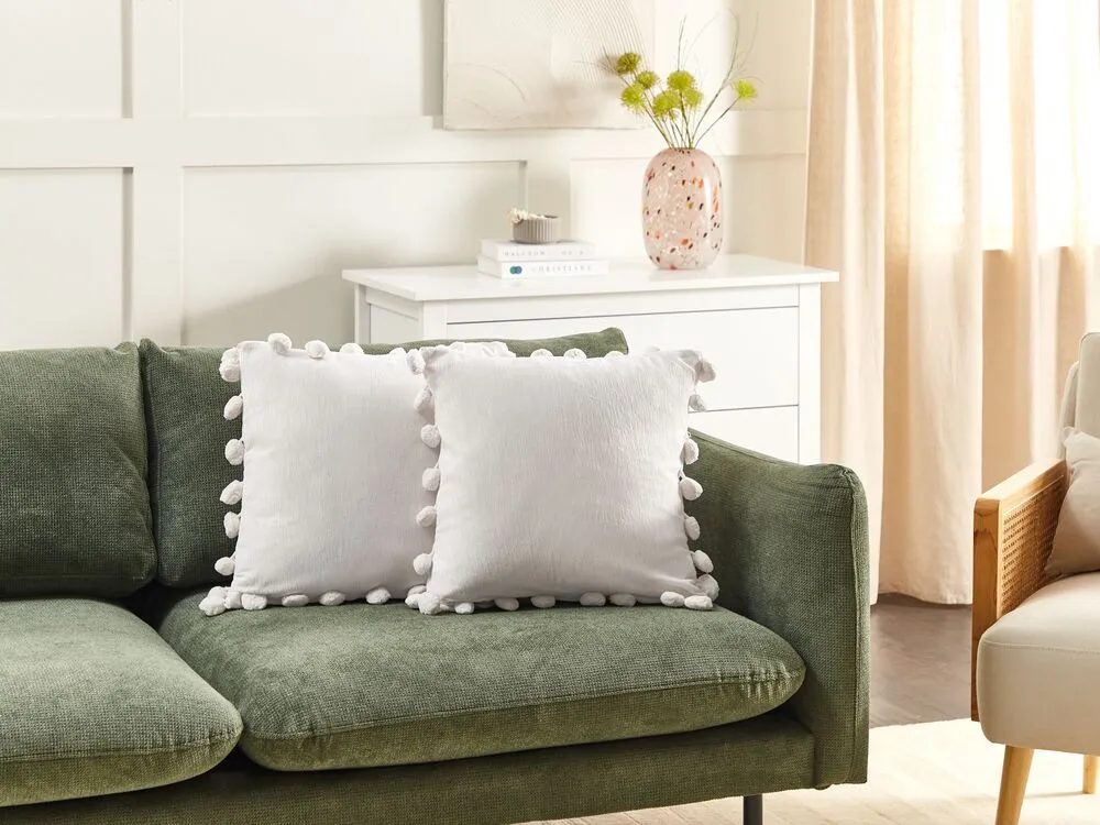 Set of 2 Decorative Cushions JASMINE 45 x 45 cm White Solid