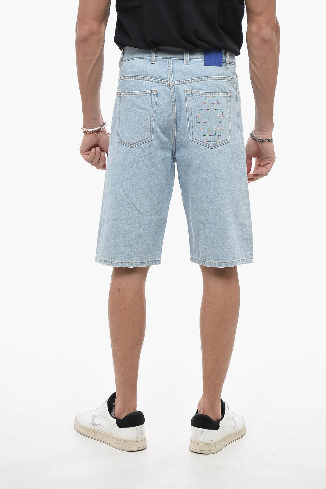 Shorts in Denim con Lavaggio Chiaro e Ricamo