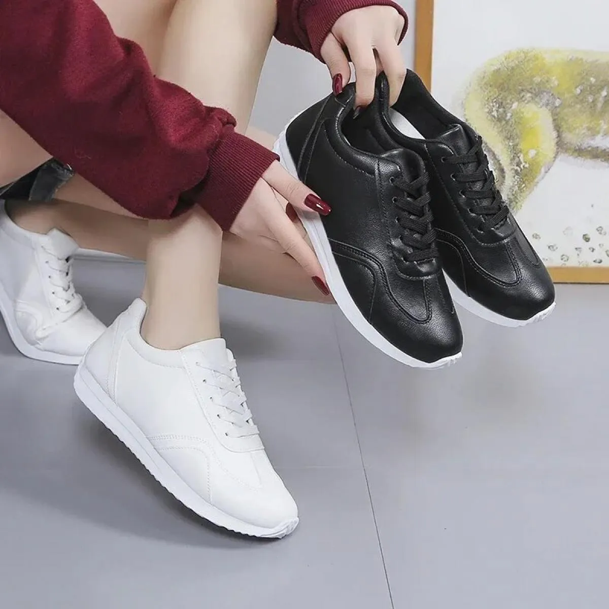 Sneakers in pelle bianca Scarpe vulcanizzate sportive Comode sneakers primaverili Scarpe casual Scuola di moda Tennis